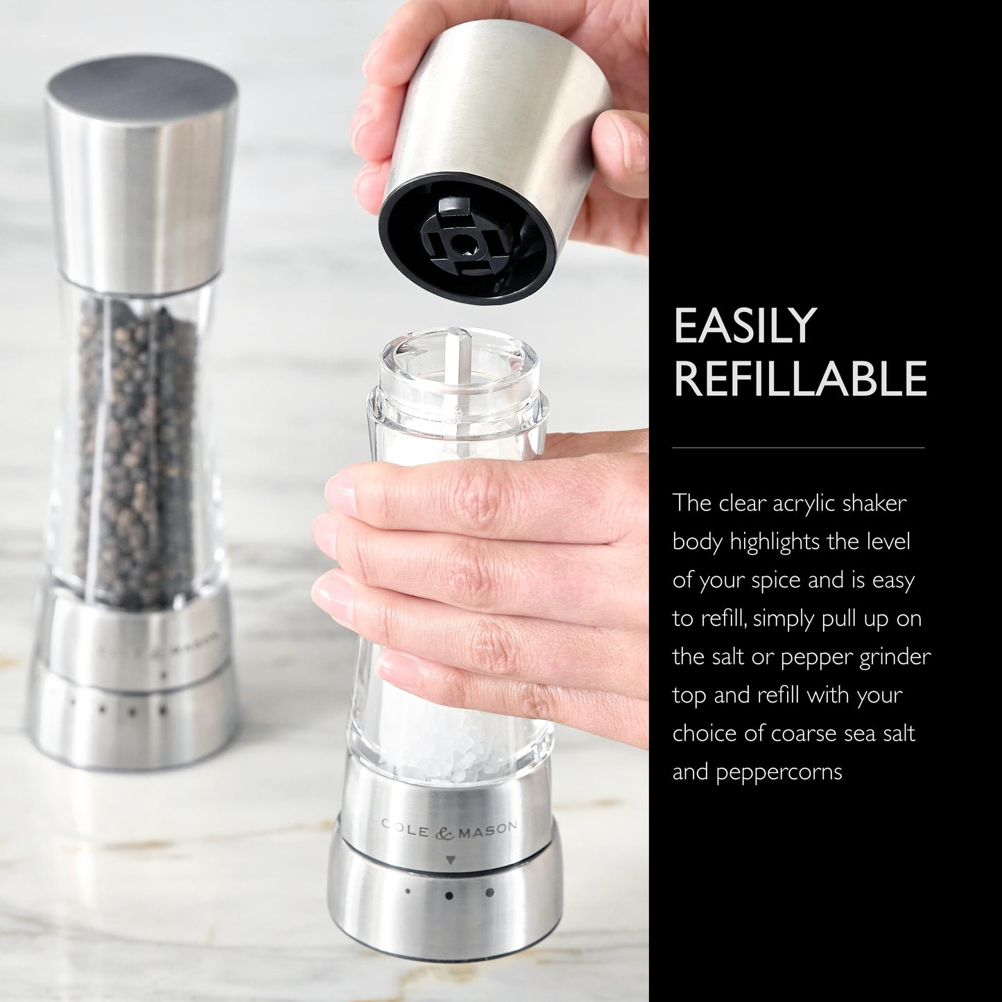 Cole & Mason Derwent Grinder Set - Precision Mechanisms and Sea Salt and Peppercorns - Derwent Salt and Pepper, Stainless Steel