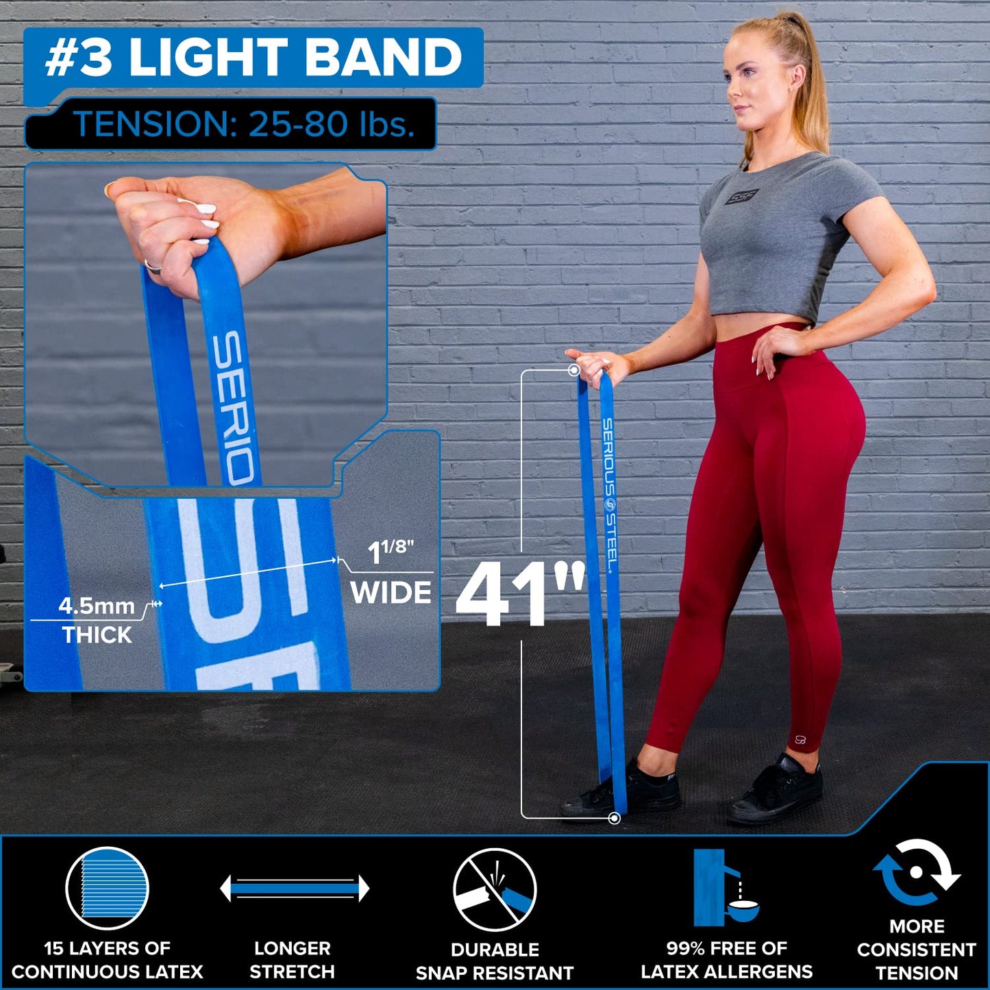 Serious Steel Fitness #3 Pull-Up Assist & Stretching Resistance Band (Size: 1.125" W, Resistance: 20-80Lbs) Pull-Up And Starter Band E-Guide Included Purple