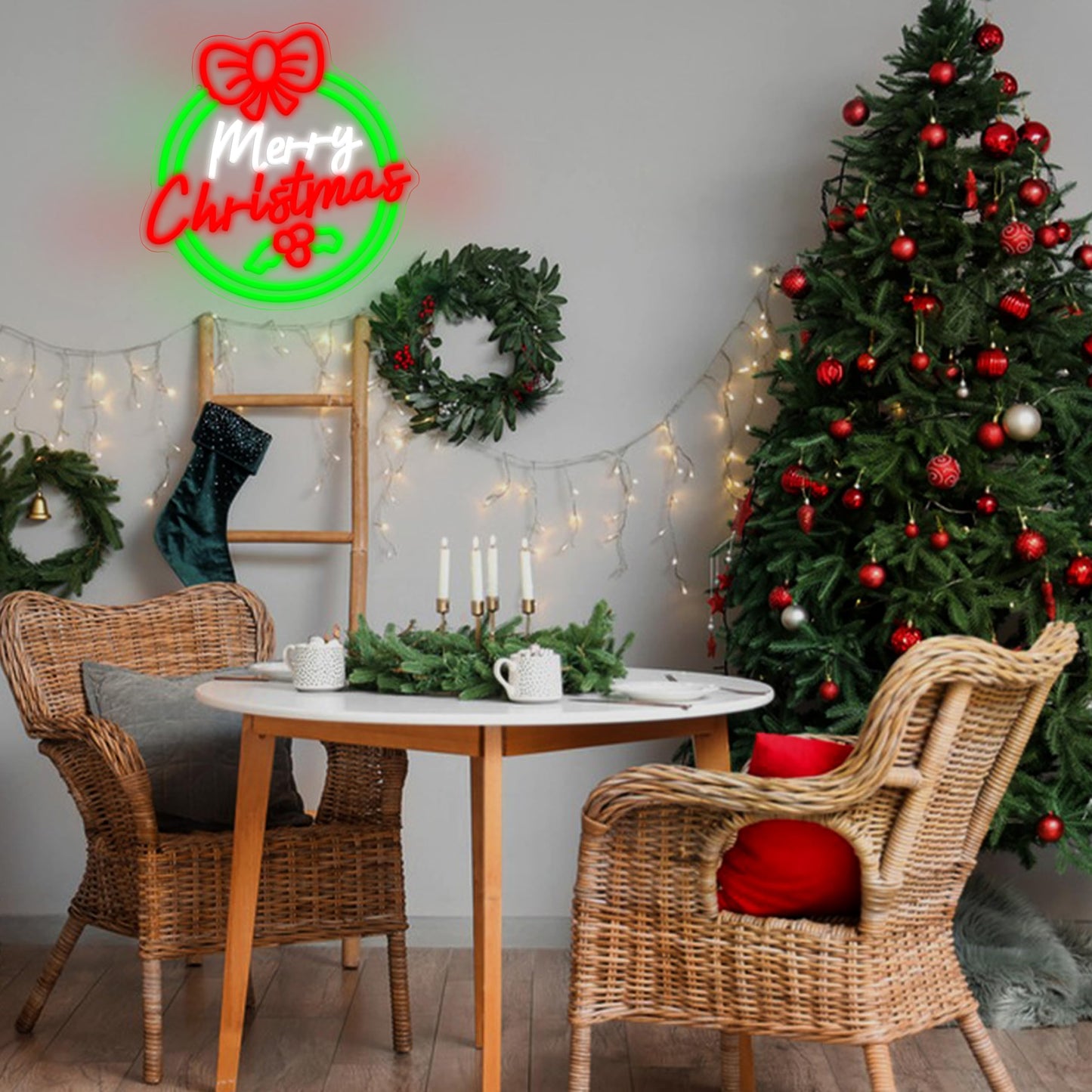 AEHEMNGZ Merry Christmas Neon Sign Elegant Led Bow Sign Neon Light for Wall Decor Christmas Dining Room Modern Home Decor（13.39 * 12.6 In）