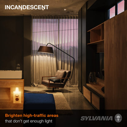 SYLVANIA Incandescent 7W C7 Night Light Bulb, E12 Candelabra Base, 40 Lumens, Clear Finish, 2850K, Warm White - (13545), 4 Count (Pack of 1)