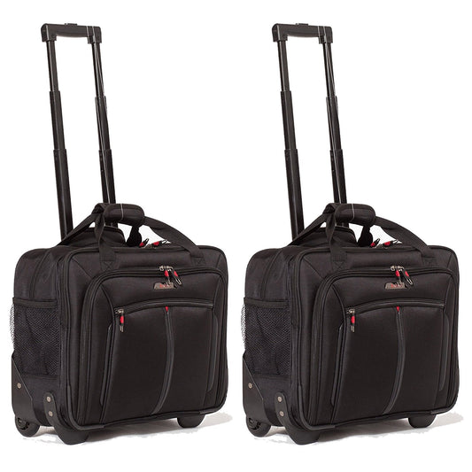Aerolite Ryanair Priority Boarding, Easyjet Plus, BA, WizzPriority, Jet2 Approved Rolling Padded Laptop Case Bag 2 Wheels - Fits up to 15.6", Business Trolley Hand Cabin Luggage Case (Black x2)