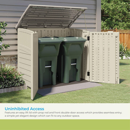 Suncast 34 Cu Ft Capacity Horizontal Outdoor Storage Shed for Garbage Cans, Garden Accessories, Backyard, and Patio Use, Vanilla