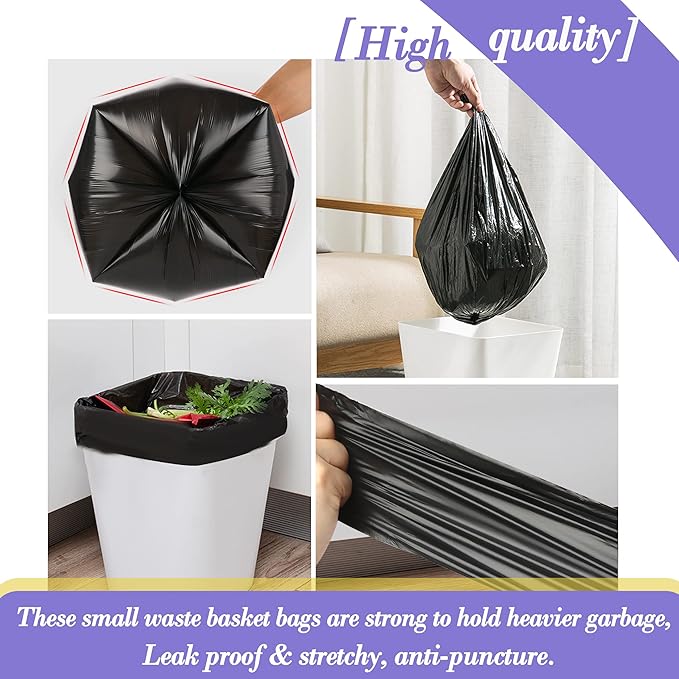 3 Gallon 120pcs Small black Trash Bags Plastic Strong black Garbage Bags