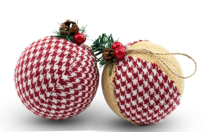 12 Piece Rustic Christmas Tree Ornaments, Farmhouse Christma Decoration, Natural Jute Burlap Christmas Ball