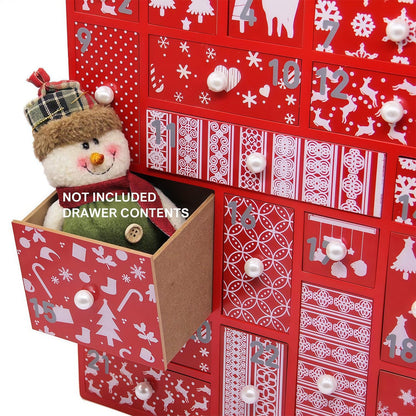 Juegoal Red Advent Calendar with 24 Drawers Countdown to Christmas, Refillable Wooden Advent, Christmas Gift for Children, 15 Inches Tall