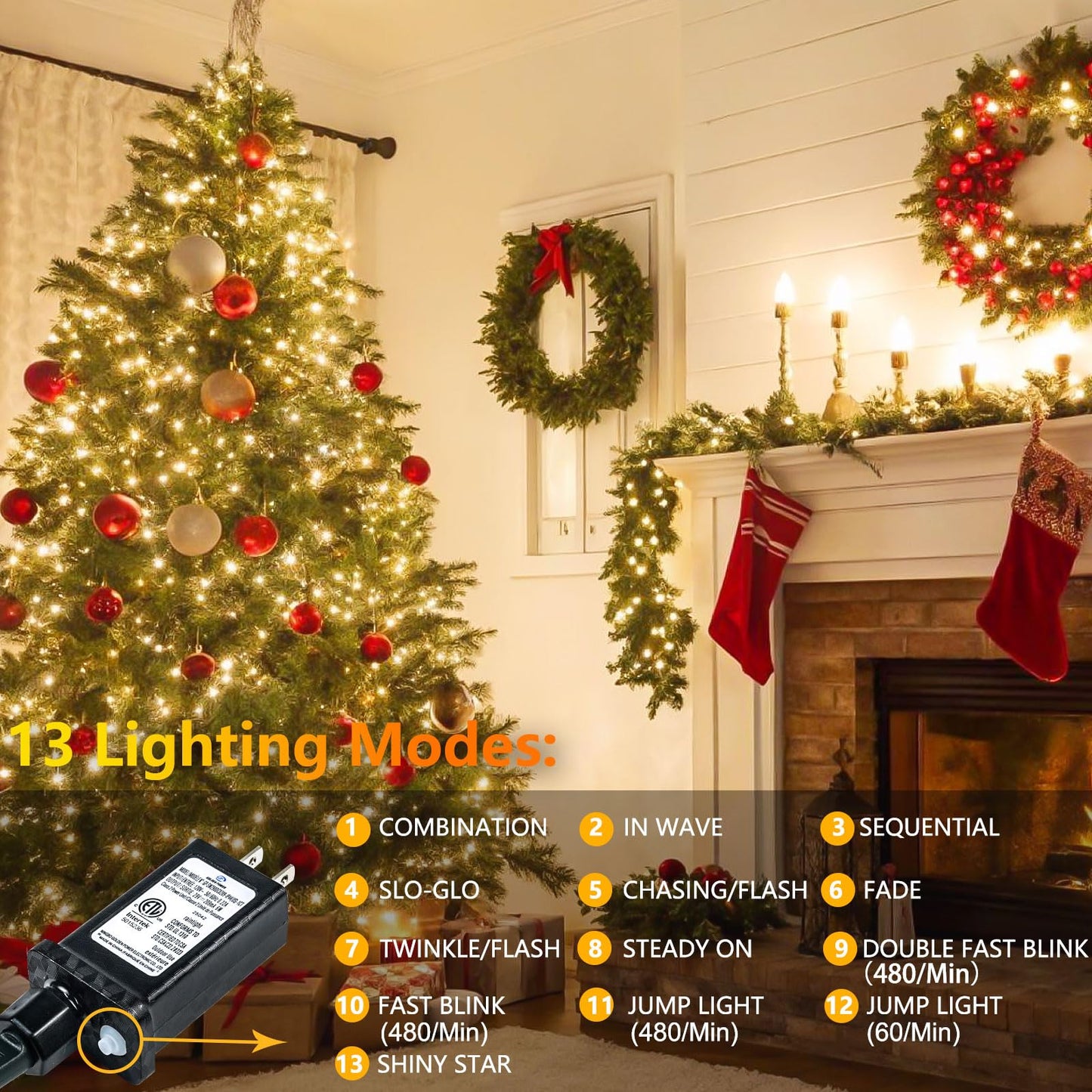 Connectable 100 LED String Lights Indoor Outdoor, 33FT Warm White Christmas Lights Waterproof, 13 Modes with Timer, Twinkle Fairy Lights Plug in Clear Wire for Christmas Tree, Bedroom, Classroom Decor