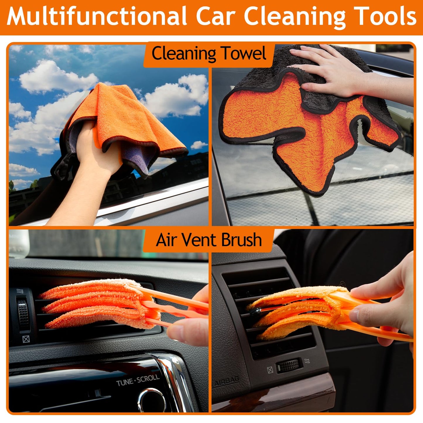THINKWORK Car Detail Duster Kit - 17PCS Perfect Dust Removal Kit for Interior and Exterior, Detailing Brush, Cleaning Gel, Window Brush, Coral Fleece Towels and Cleaning Pads