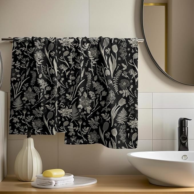 Black Spring Floral Hand Towels