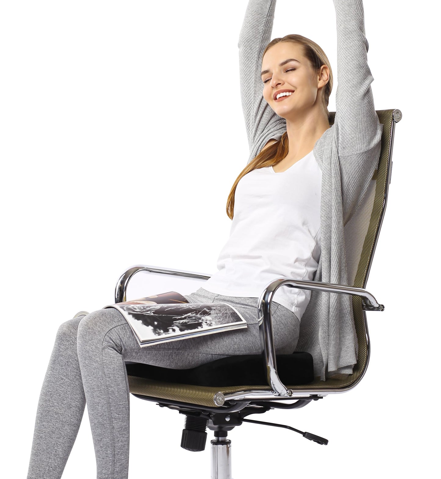 Everlasting Comfort Seat Cushion – Memory Foam Portable Desk Chair Cushion Pad for Office Chair, Car, Travel, Long Sitting, Gaming, Non-Slip Base, Black