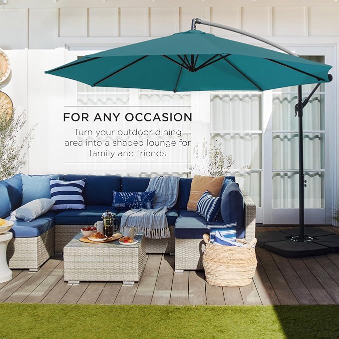 Best Choice Products 10ft Offset Cantilever Hanging Market Patio Umbrella, 8 Sturdy Ribs, Easy Adjustment - Cerulean