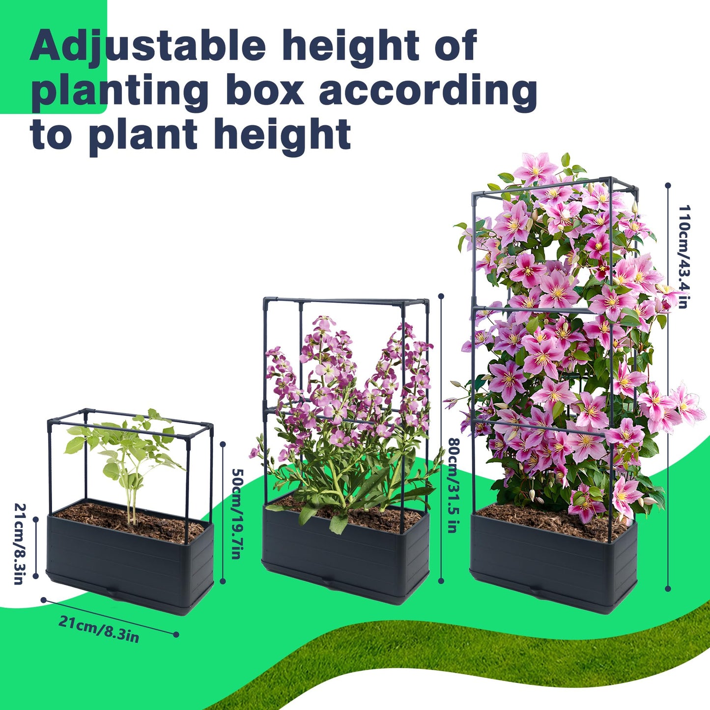 Sumloty 2Pack Raised Garden Bed Planter Boxe with Trellis, 43.4" Self Watering Tomato Raised Planter Box with Trellis for Climbing Vegetable Flowers and Plants, Tomato Cage for Indoor Outdoor Use