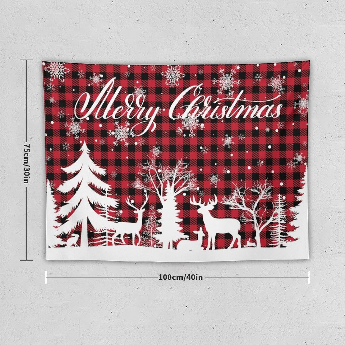 DDCBNS Christmas Reindeer Buffalo Plaid Hanging, Soft Xmas Tree Wall Art Home Decor for Bedroom, Living Room or Dorm 40" x 30"