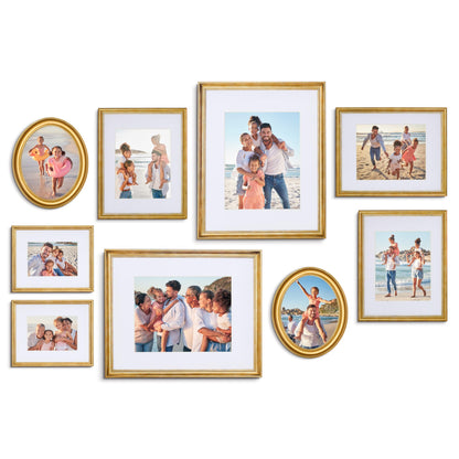 Camden Reed Mixed Gallery Wall Frame Set, (2) 16x20 Inch, (1) 11x14 Inch, and (2) 8x10 Inch, 9 Piece, Brass