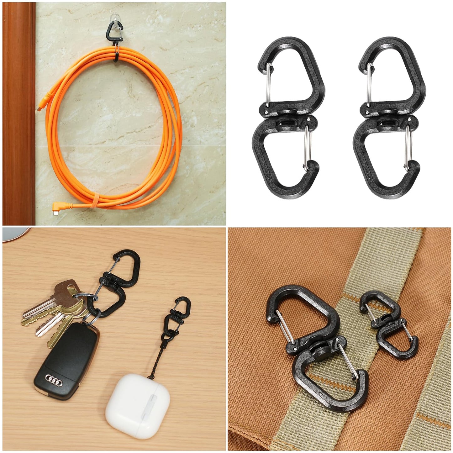 SquEqu 5 Pack Dual Locking Carabiner Clips with Double-Ended Wiregate Utility Hook Lightweight Swivel Snap Clasps Keychain Clip for Camping Hiking Backpack Backpacking Belt Loop Key Chain Flashlight
