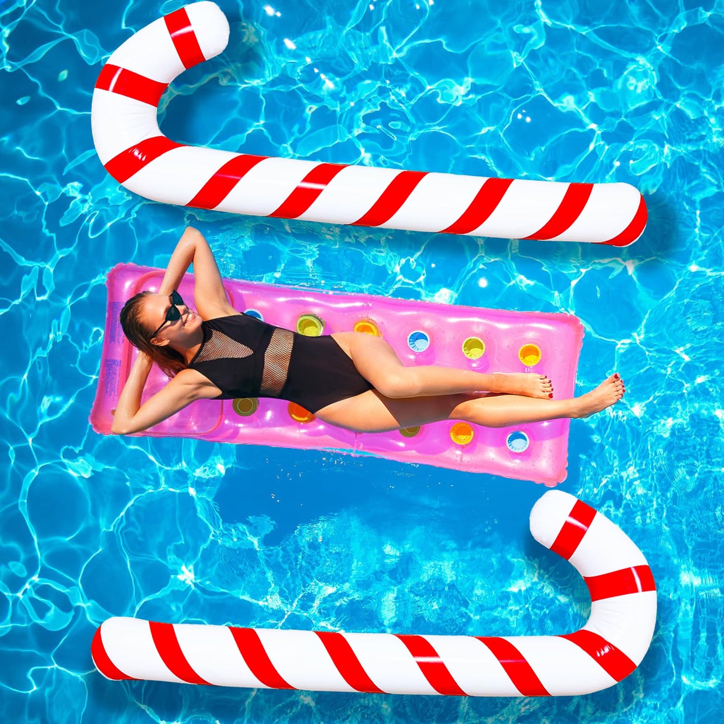2 Pcs 5 Ft Inflatable Christmas Candy Canes Swimming Pool Floats,Large Blow up Candy Canes Balloons for Christmas Birthday Party Decorations,Xmas Indoor and Outdoor Winter Summer Holiday Celebration