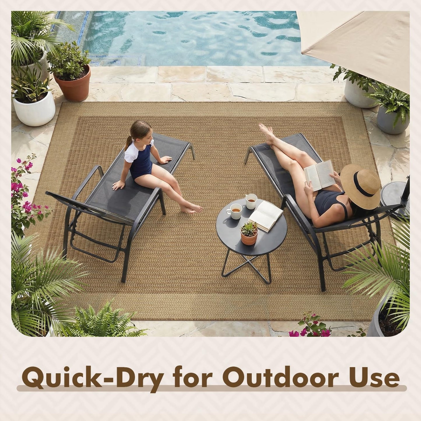 MontVoo-Outdoor Rug-Patio Rug 8x10 ft Polypropylene Indoor Outdoor Rugs Outdoor Carpet for Patio Deck Balcony Porch, Textured Weave, Durable for High Traffic, Fade-Resistant, Modern Neutral Brown