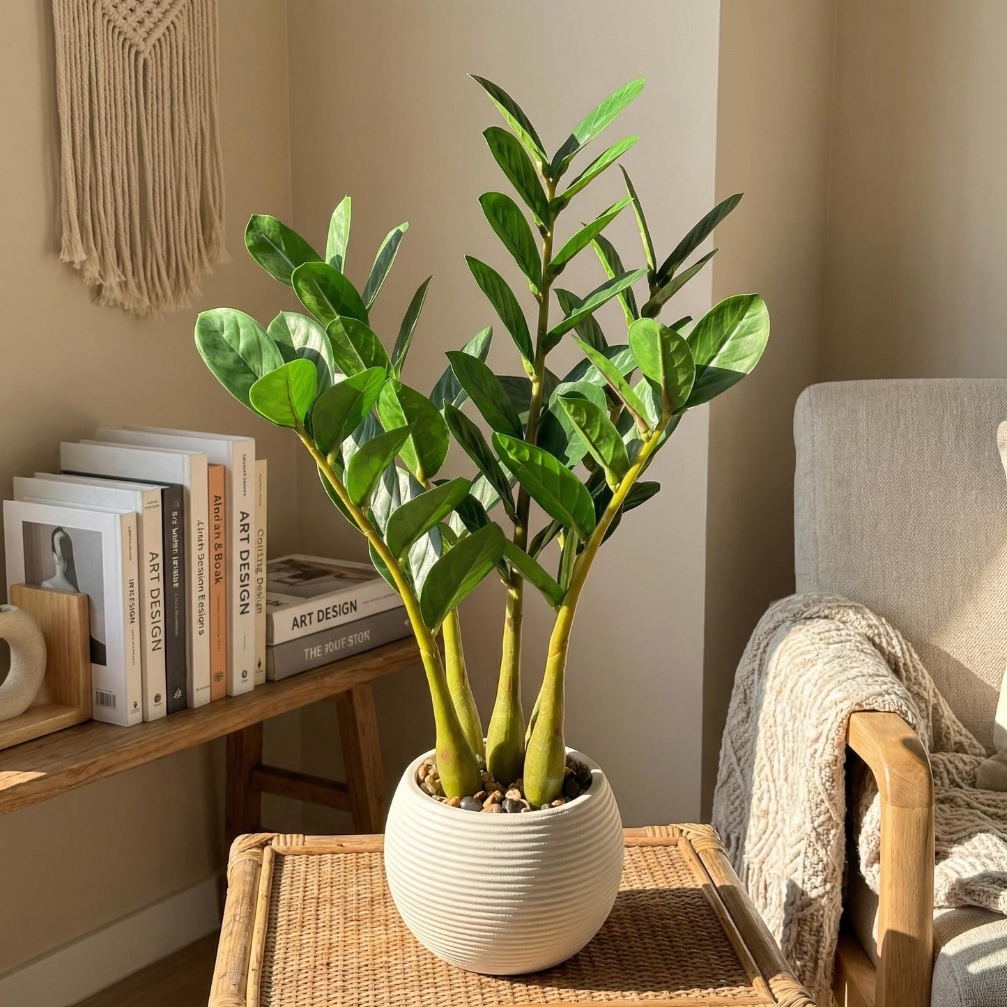 TentoWhan（2Packs Faux Plants Indoor 17" Artificial ZZ Plants in White Pot Fake Potted Zamioculcas Silk Plants for Home Table Decor Bedroom Aesthetic