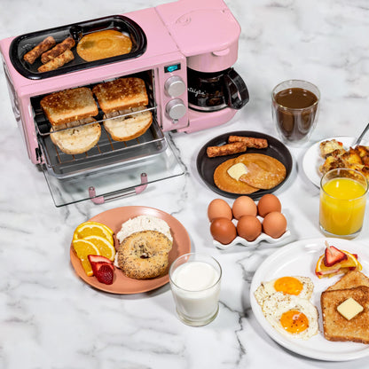 Nostalgia 3-in-1 Breakfast Station - Includes Coffee Maker, Non-Stick Griddle, and 4-Slice Toaster Oven - Versatile Breakfast Maker with Timer - Aqua