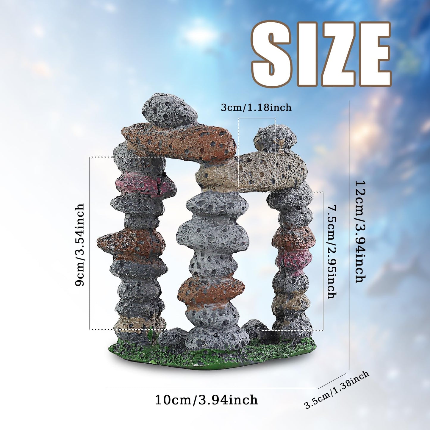 WishLotus Stacked Stones Aquarium Decor, Resin Rock Door Fish Tank Accessories Decorations, Aquarium Ornaments for Fish Through and Playing (Tall One)