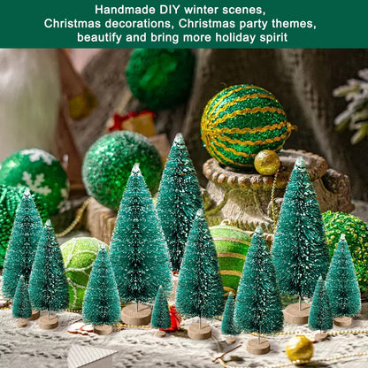 30Pcs Mini Christmas Trees - Artificial Christmas Tree Bottle Brush Trees,Sisal Snow Trees with Wooden Base for Christmas Decor Party Home Table Craft Decorations(Green)