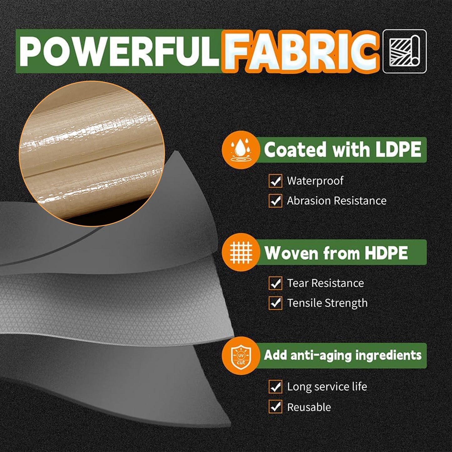 RAINDEWAY 20x40 Feet Heavy Duty Tarp,12 Mil Tan Waterproof Poly Tarp Cover,UV Resistant,Weatherproof,Durable,Multipurpose Tarps with Grommets and Reinforced Edges