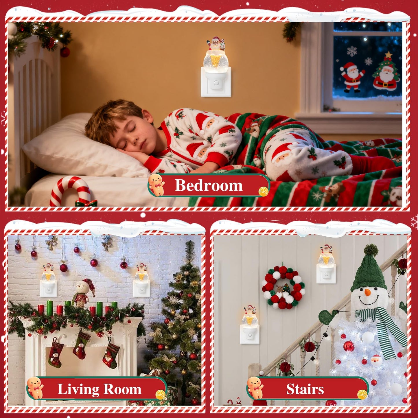 Christmas Santa Night Light Plug into Wall Glitter Water Nightlight with USB/Outlet Options, Christmas Decorative Nightlight for Bedroom Kitchen Nursery Holiday Decorations Gifts (Santa Ice Cream)