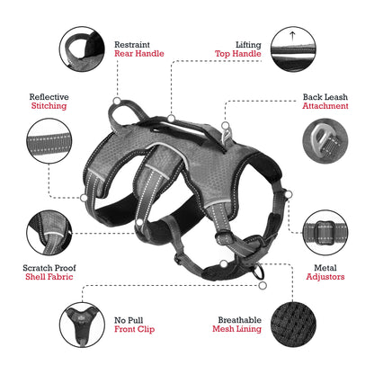 Tuff Pupper Escape Proof No Escape Dog Harness | 5 Point Adjustable Fit Harness for Dogs | Padded Dog Harnesses | Handle Dog Lift Harnesses