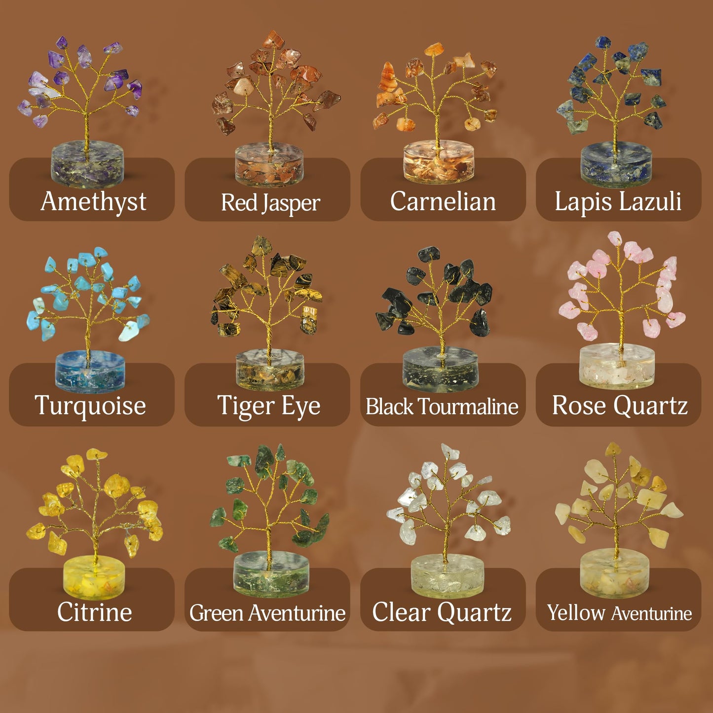 YATSKIA Orgone Chakra Tree of Life Crystal Tree, Crystal Gifts for Women, Healing Crystals Unique Home Decor, Birthday Gifts for Mom, Spiritual Decor, Good Luck Gift (Set of 12 Orgone Base Trees)