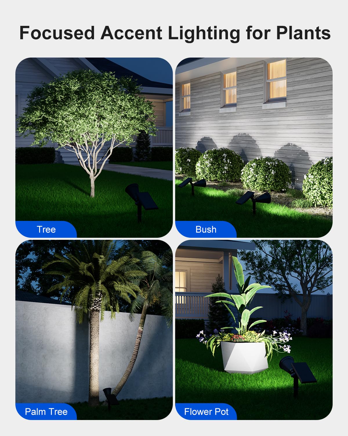 FALOVE Solar Spot Lights Outdoor Waterproof for Flag, Palm Tree, Pole, Sign, Statue, Mailbox, Bright LED Outside Landscape Flood Spotlights for Accent Uplighting Yard, Garden, House, Backyard, Patio