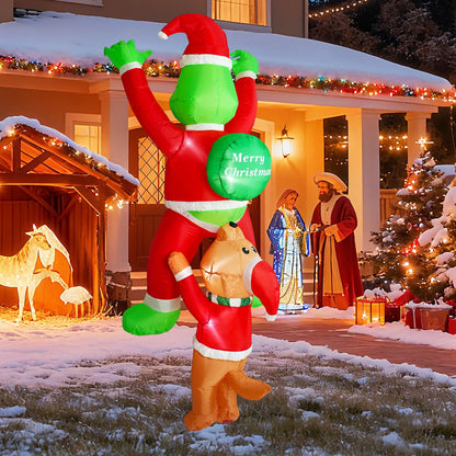 6 FT Christmas Inflatable Decoration Climbing Santa Claus with Dog, Funny Roof Christmas Inflatables Hanging Outdoor Decoration with Built-in LED Light for Yard Indoor Garden Lawn Party