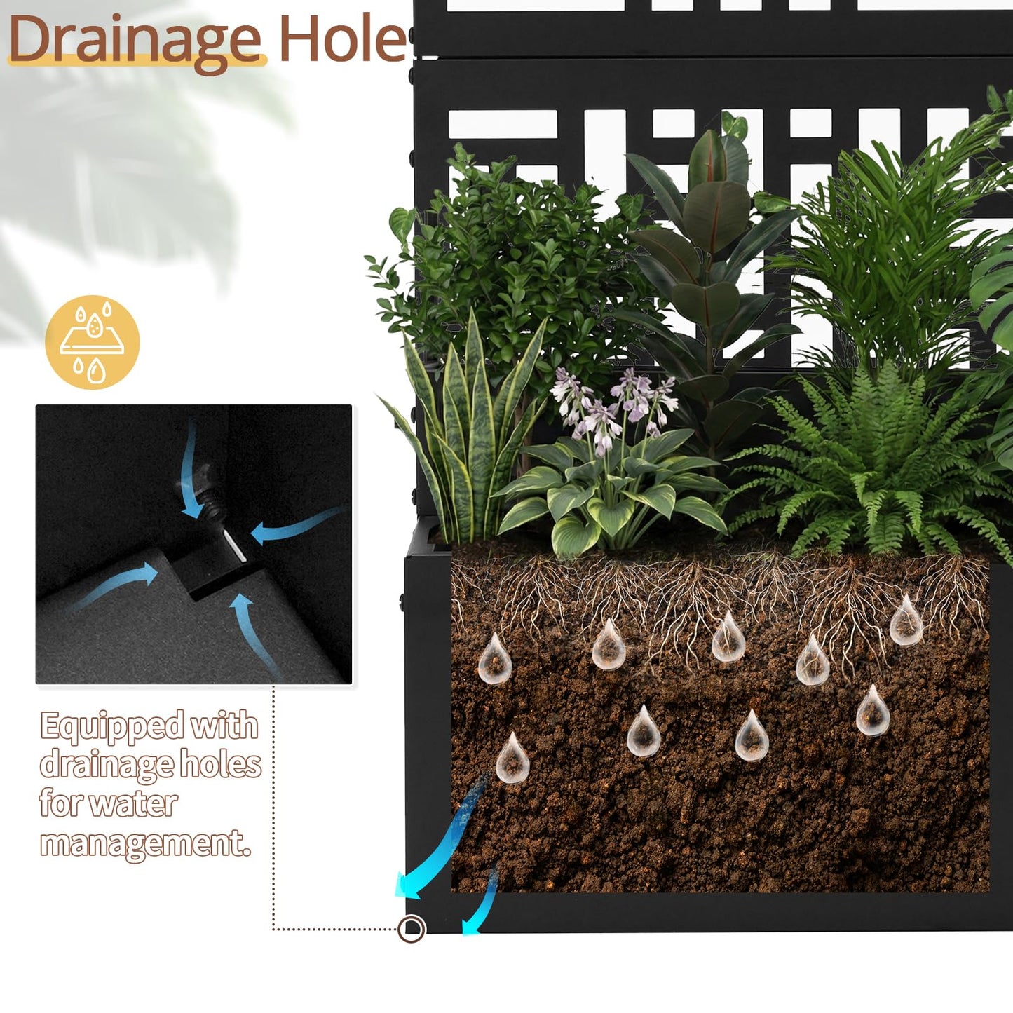 VINGLI 44" H Metal Raised Garden Bed with Trellis, Outdoor Planter Box for Climbing Vegetables, Fruits and Flowers, Privacy Screen, for Backyard, Patio, Balcony, Black (Rectangle)