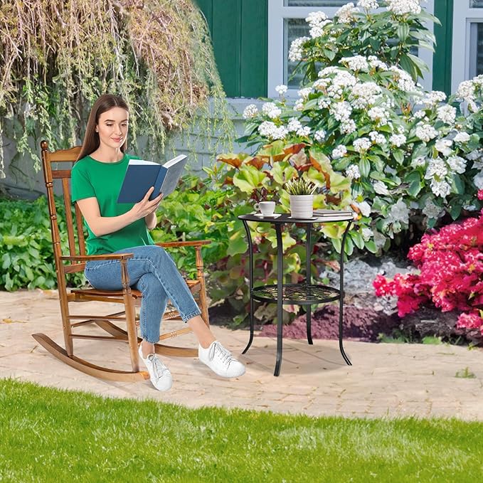 VINGLI Wooden Rocking Chair, Outdoor Chair with 450 lbs Support, Relaxing Rocker with Solid Wood High Back Seat Reclining Seat for Deck, Garden, Backyard, Porch, Indoor or Outdoor Use (Teak, 1PC)