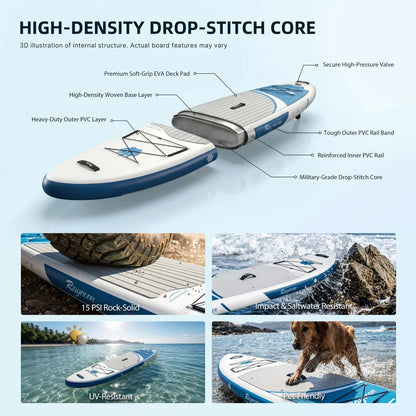 Inflatable Stand Up Paddle Board with Kayak Seat, 11'×34" Extra Wide 2-in-1 SUP, Ultra-Stable for Adults & Dog, 450lbs, Dual Chamber Pump, Fiberglass Paddle, Wild Bear Claw Polar Design Blue