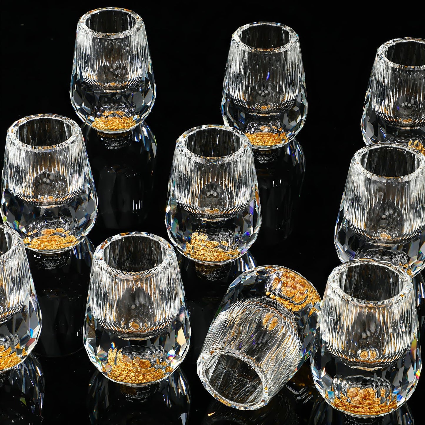 Skybooly 12 Pcs Small Crystal Shot Glasses with 24k Gold Leaf Flakes - Mini Diamond Tequila Whiskey Shot Glasses Set Luxury Drinking Glassware for Party Bar Decor Collection Gift(Medium,0.5 oz)
