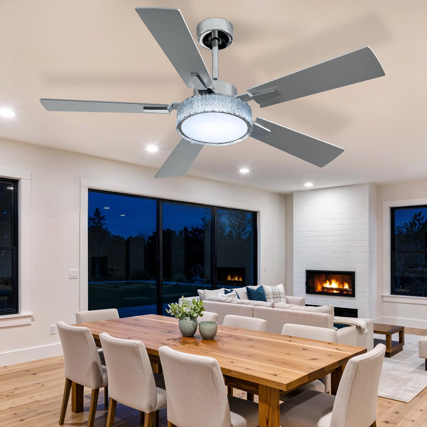 YITAHOME 52 Inch Chandelier Ceiling Fans with Lights and Remote/App, Smart Ceiling Fans Compatible with Alexa, Reversible Quiet DC Motor, Dual Finish Blades, Dimmable Lighting for Living Room, Nickel