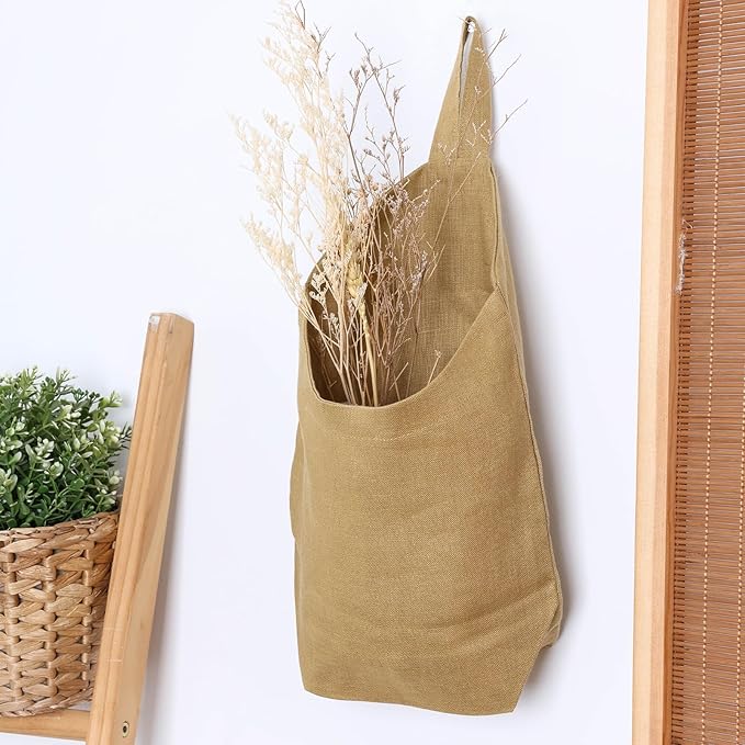 100% Linen Hanging Storage Bags Baskets 2 Pcs, Small Wall Storage Bag