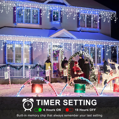 Icicle Lights for Outside - 33FT 400 LED Icicle Christmas Lights Outdoor with 75 Drops 8 Modes Timers, Waterproof Connectable Hanging Lights for Indoor Eaves Wedding Patio Decorations, Cool White