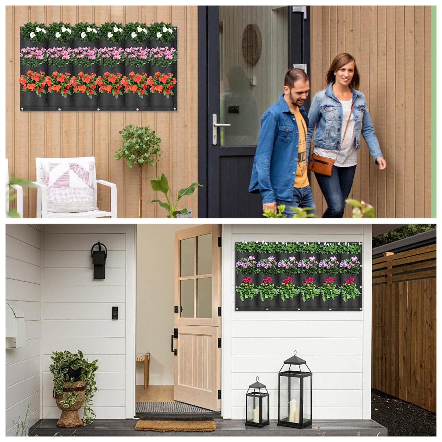 LITLANDSTAR 18 Pockets Hanging Grow Bags, 2 Pack Horizontal Wall Planter Plant Grow Bags Outdoor Indoor Hanging Planter for Balcony/Railing/Fence/Yard/Garden/Home Decoration, Black