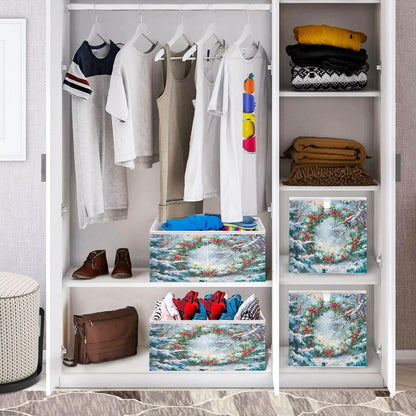 senya Large Storage Bins Beautiful Christmas Wreath Collapsible Foldable Storage Cubes Fabric Basket Closet Organizer Containers Box for Home Bedroom Office 15.7 x 10.6 x 6.9in