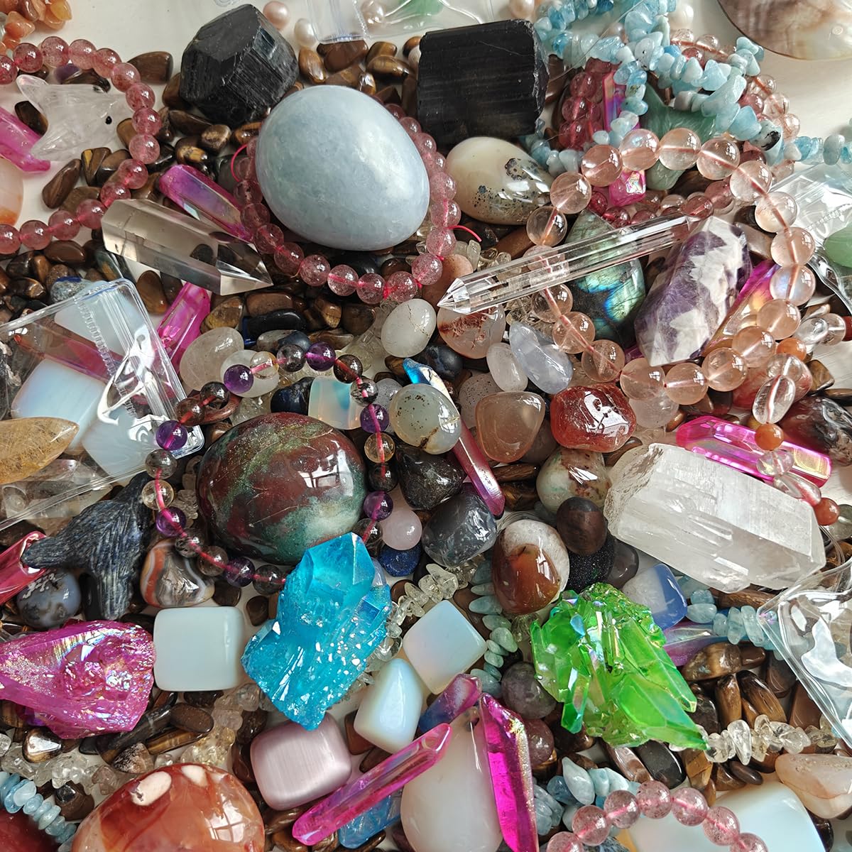 Healing Crystal Set Mystery Stone Bag Lucky Gemstone Witchy Crystals Scoops Tumble Stones Tourmalime Agate Amethyst Clear Crystal Lapis Lazuli Opalite Aura Crystals Black Obsidian Unakite Mookaite