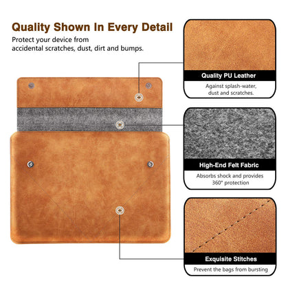 MoKo 13-13.3 Inch Laptop Sleeve Fits Macbook Pro M1 Pro/M1 Max 14.2 2021, iPad Pro 12.9 2021, Surface Pro 9, Felt & PU Leather Case Bag with Pocket, Gray&Brown