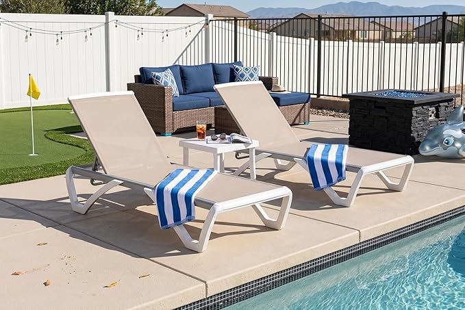 PURPLE LEAF Patio Chaise Lounge Chair Set of 3 Outside Aluminum Plastic