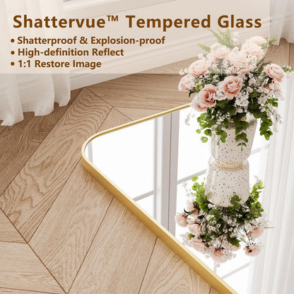 Koonmi Full Length Mirror, 80"x36" Mirror Full Length with Stand, Gold Domed Top Square-Edged Floor Mirror with Aluminum Alloy Frame for Bedroom Living Room
