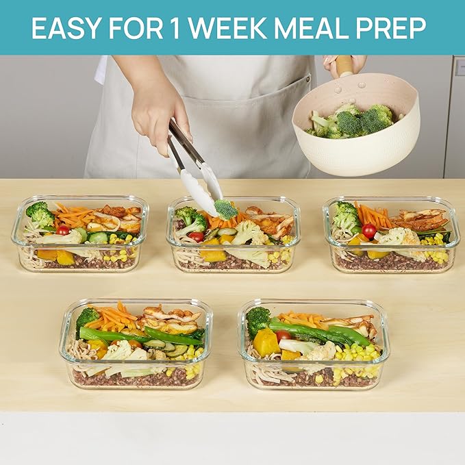 Vtopmart 5 Pack 35oz Glass Food Storage Containers