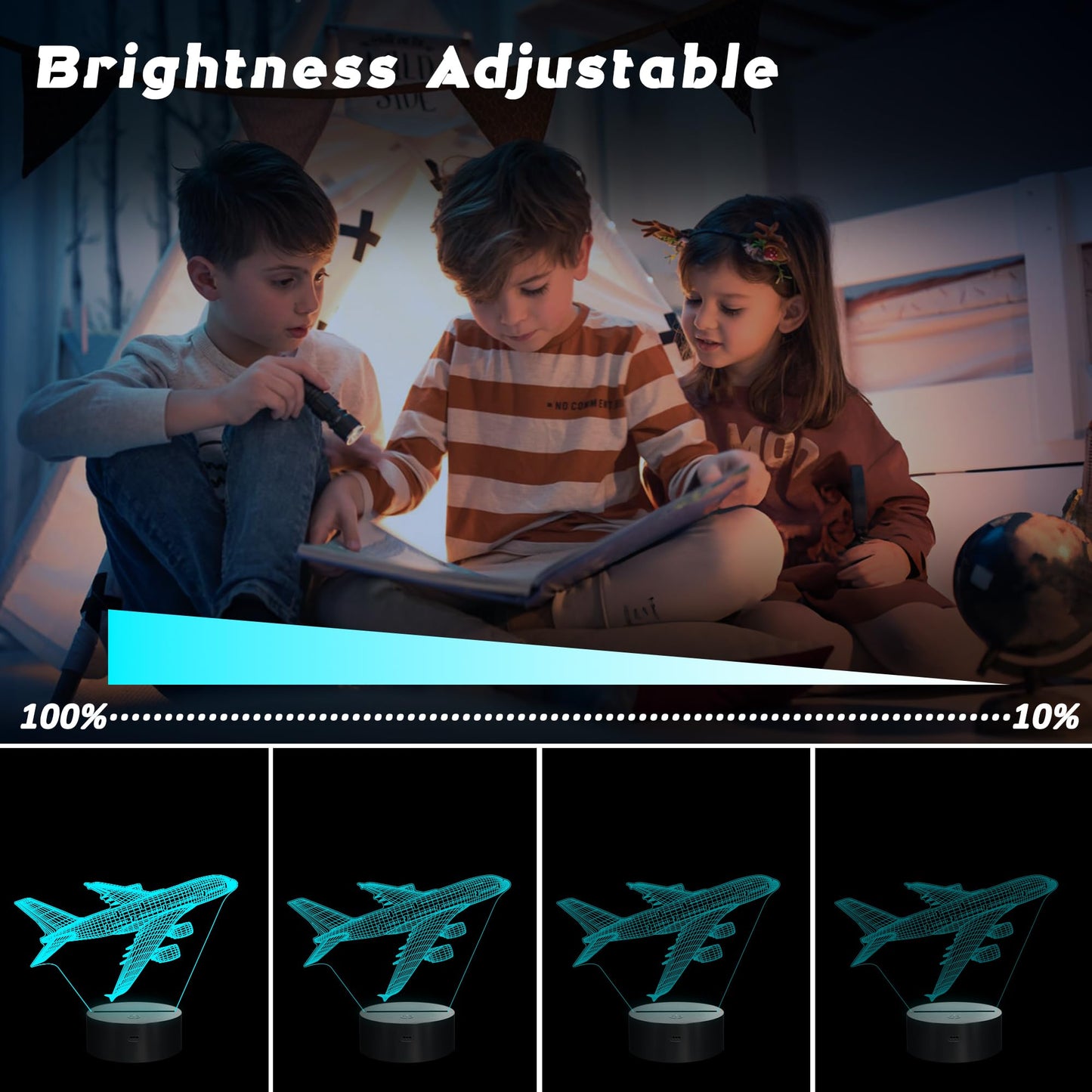 CoolGift Mart Airplane Night Light, 3D LED Optical Illusion Airplane Lamp with Remote Control and Timer, Christmas and Birthday Airplane Gifts for Men Boys Kids