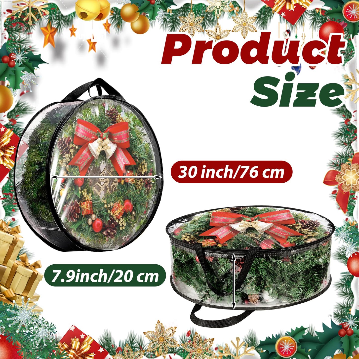 YAYODS 4 Pack Wreath Storage Container Bag 30 Inch Christmas Wreath Storage Bag Heavy Duty Christmas Wreath Boxes with Clear Window for Xmas Holiday Seasonal Wreath Garland (Black)