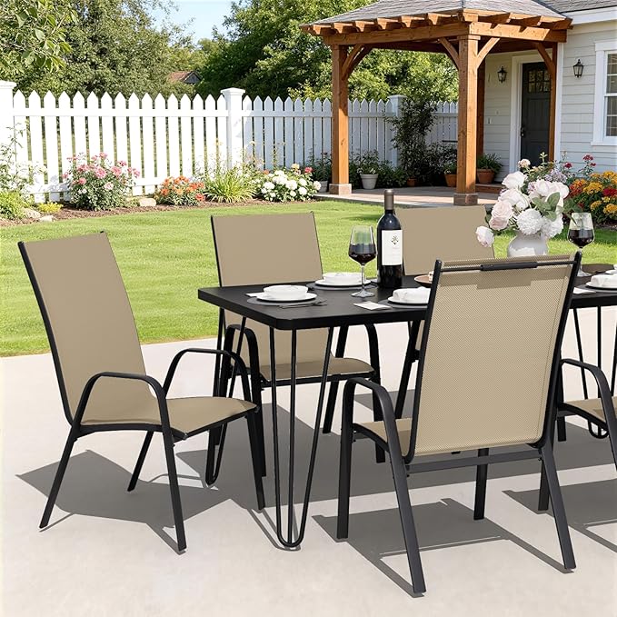 JEAREY Patio Dining Chairs Set of 4, Outdoor Stackable Dining Furniture Set, All Weather Dining Set for Lawn, Garden, Poolside, Beige