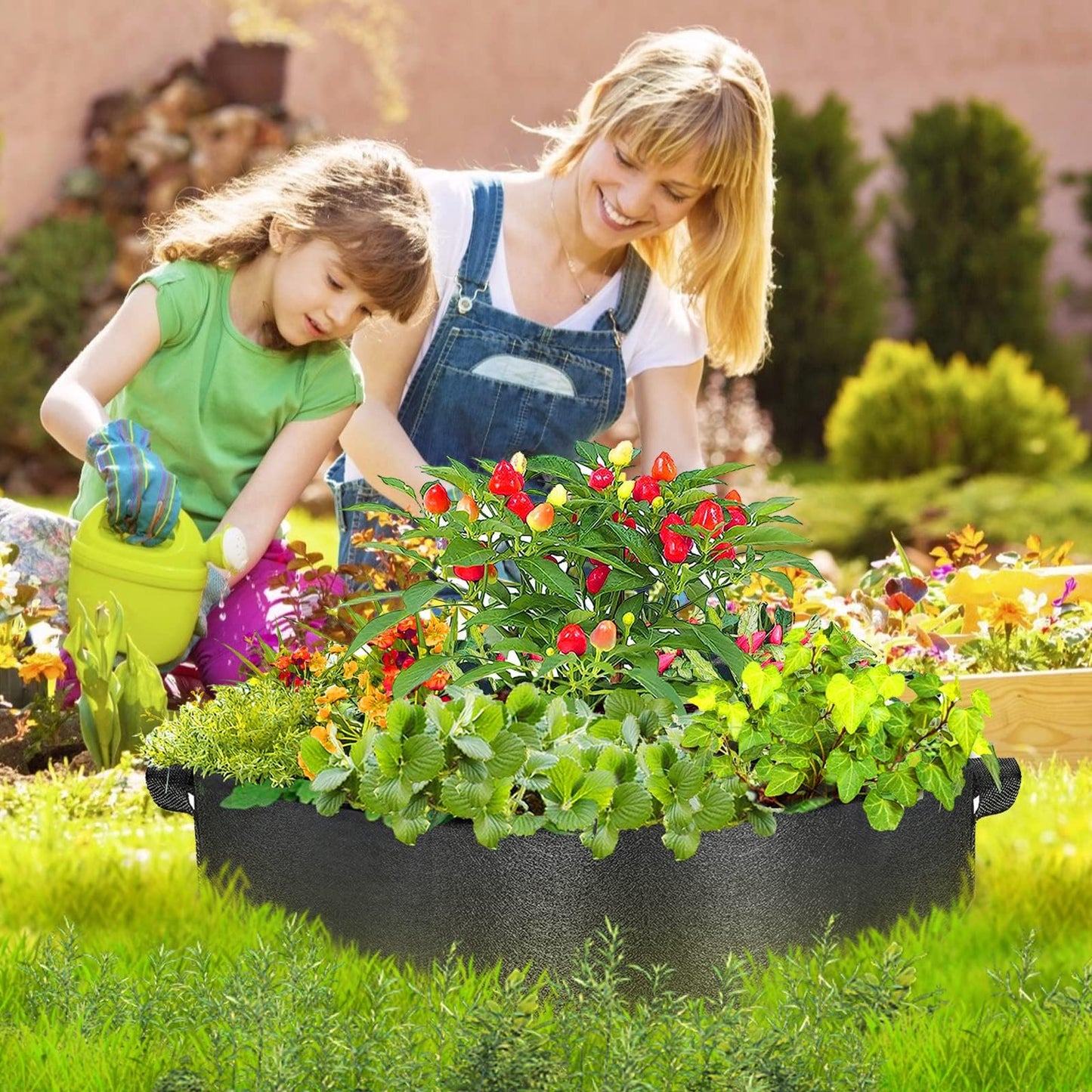 ZtohPyo 2-Pack 15 Gallon Grow Bags,Round Fabric Raised Garden Beds with 2 Handles,Durable Garden Planter Cloth Pots Container to Grow Vegetables for Outdoor Plants