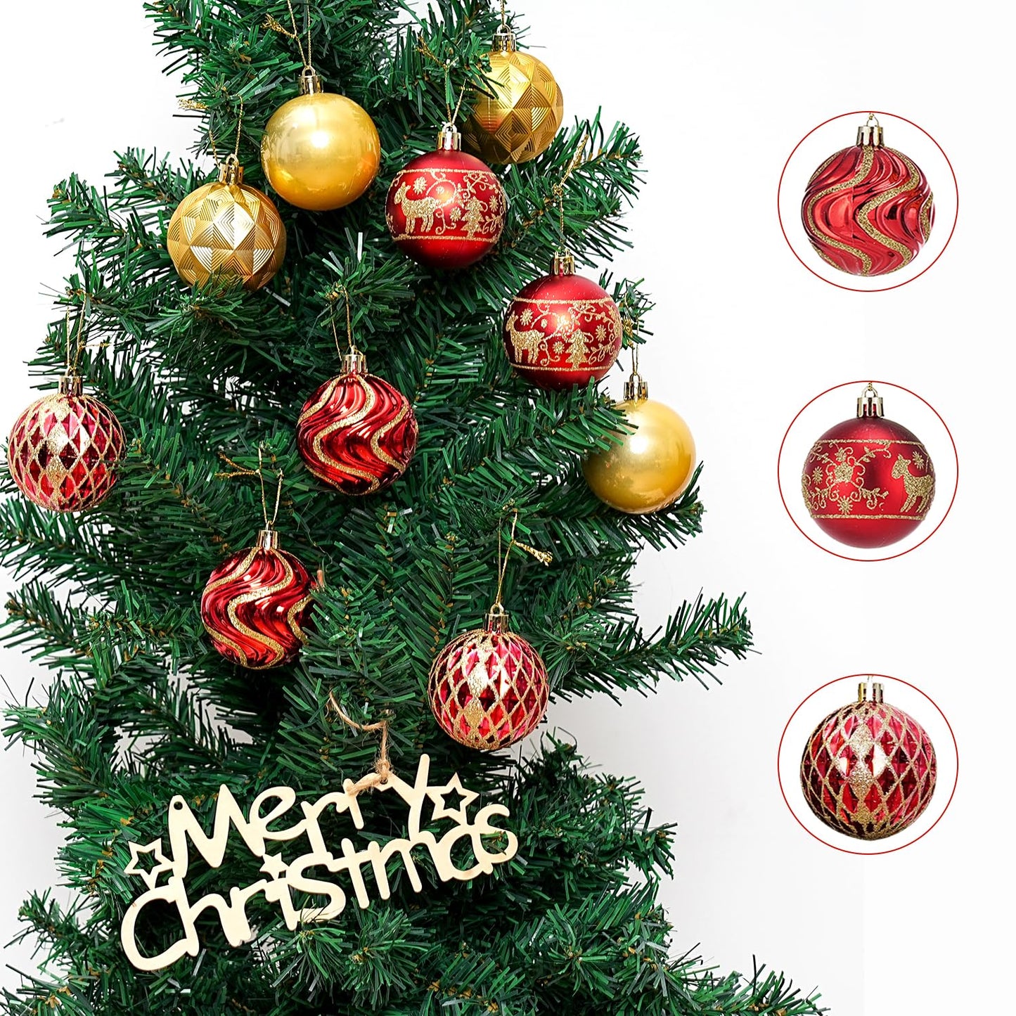 30ct Christmas Ball Ornaments Shatterproof Christmas Hanging Tree Decorative Balls for Party Holiday Wedding Decor Red Gold, 2.36", 60mm