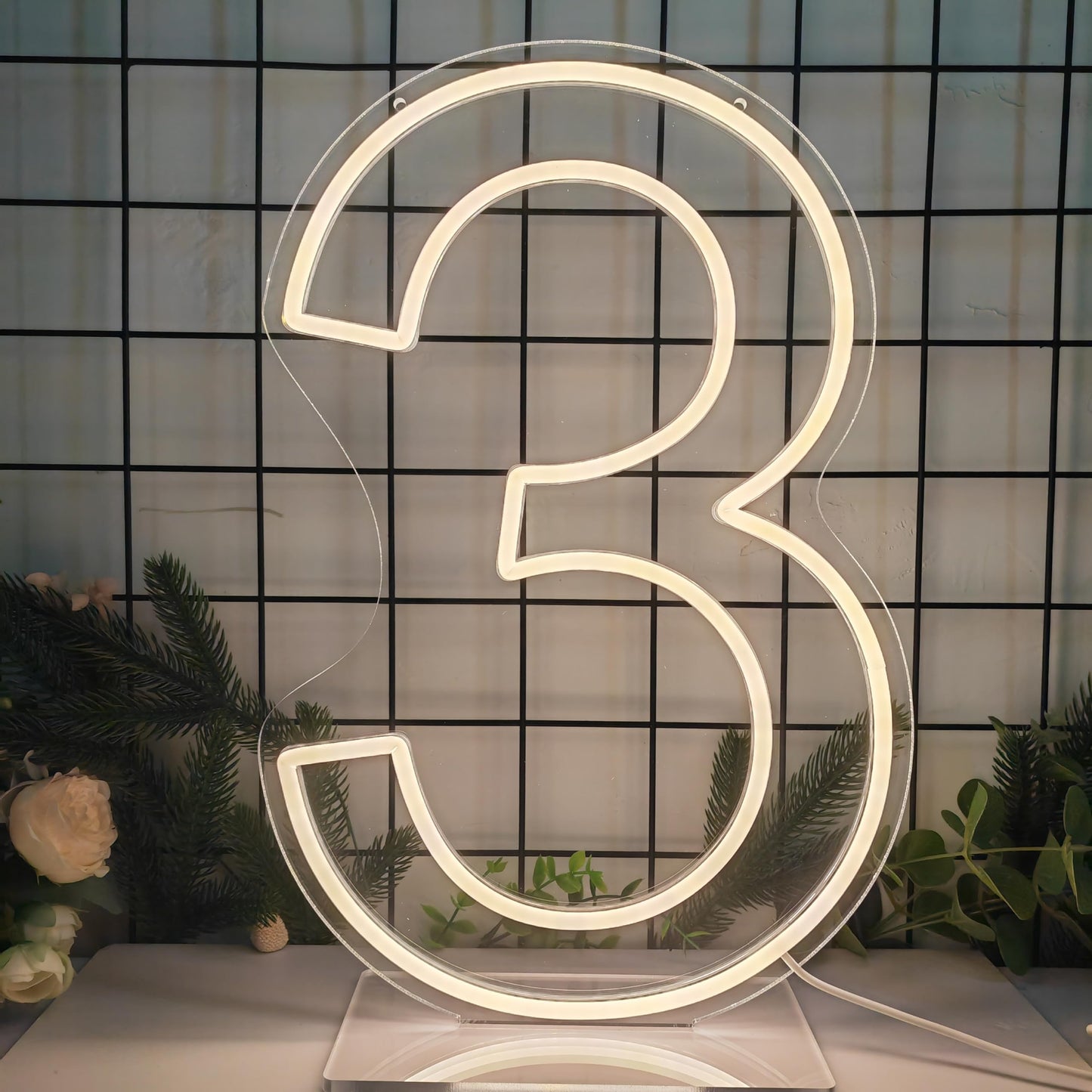 Neon Signs Number 3 Birthdays Decor Neon Lights Party USB Plus Battery Case Light up your baby's birthday with our Neon Number Three Sign (Number 3-Warm White)